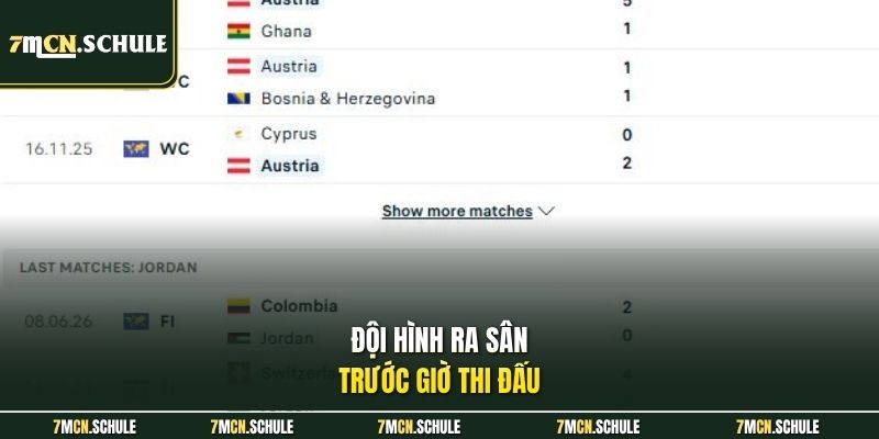 Đội hình ra sân trước giờ thi đấu